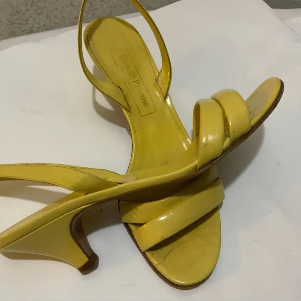 Vintage Evan Picone Yellow patent Leather Kitten Heel Pumps slingback sandals - Picture 6 of 9